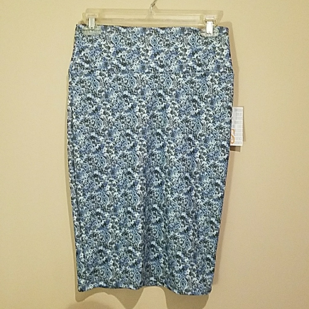 BNWT LuLaRoe Cassie XS Skirt Floral Blues Greys